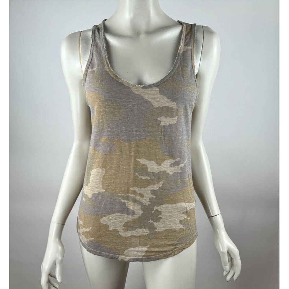 Majestic Filatures Linen Silk Camouflage Tank‎ Top Women 2 US M Sleeveless Green